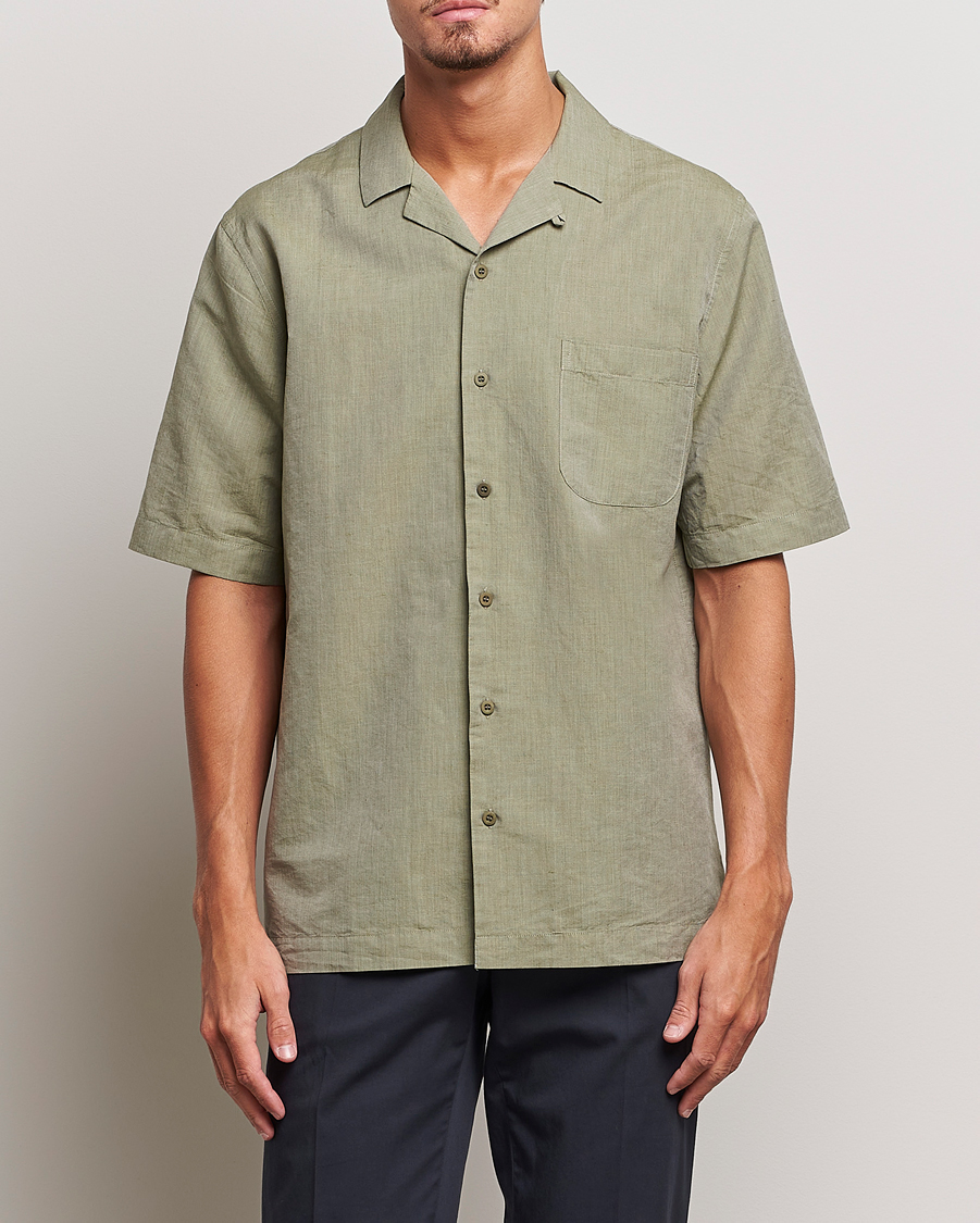 Homme | Chemises | Sunspel | Lightweight Cotton/Linen Resort Shirt Hunter Green
