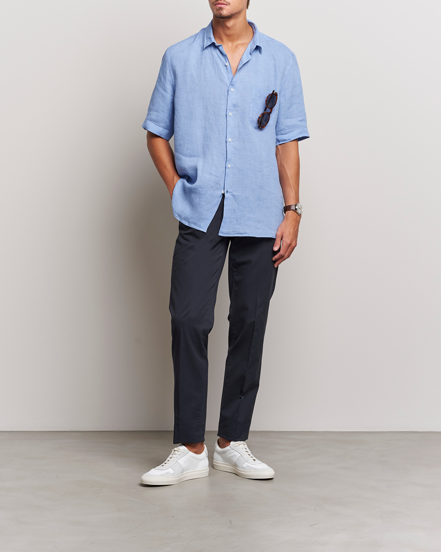 Homme | Chemises | Sunspel | Short Sleeve Linen Shirt Cool Blue