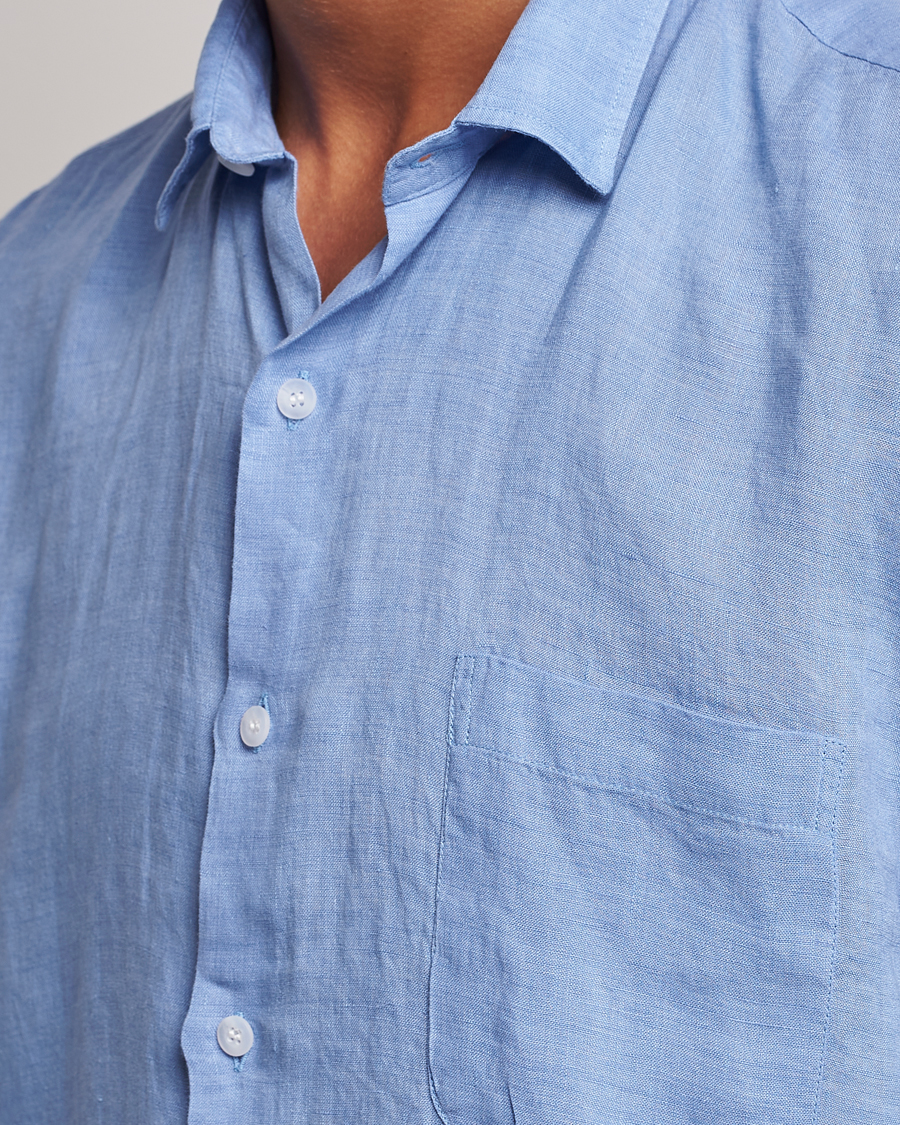 Homme | Chemises | Sunspel | Short Sleeve Linen Shirt Cool Blue
