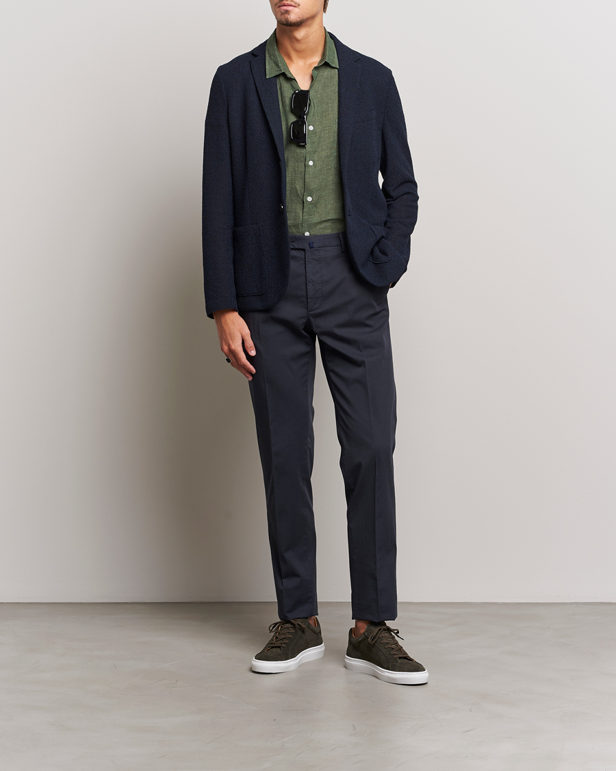 Homme | Chemises | Sunspel | Short Sleeve Linen Shirt Hunter Green
