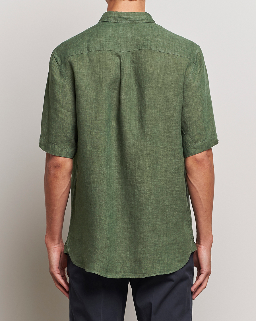 Homme | Chemises | Sunspel | Short Sleeve Linen Shirt Hunter Green
