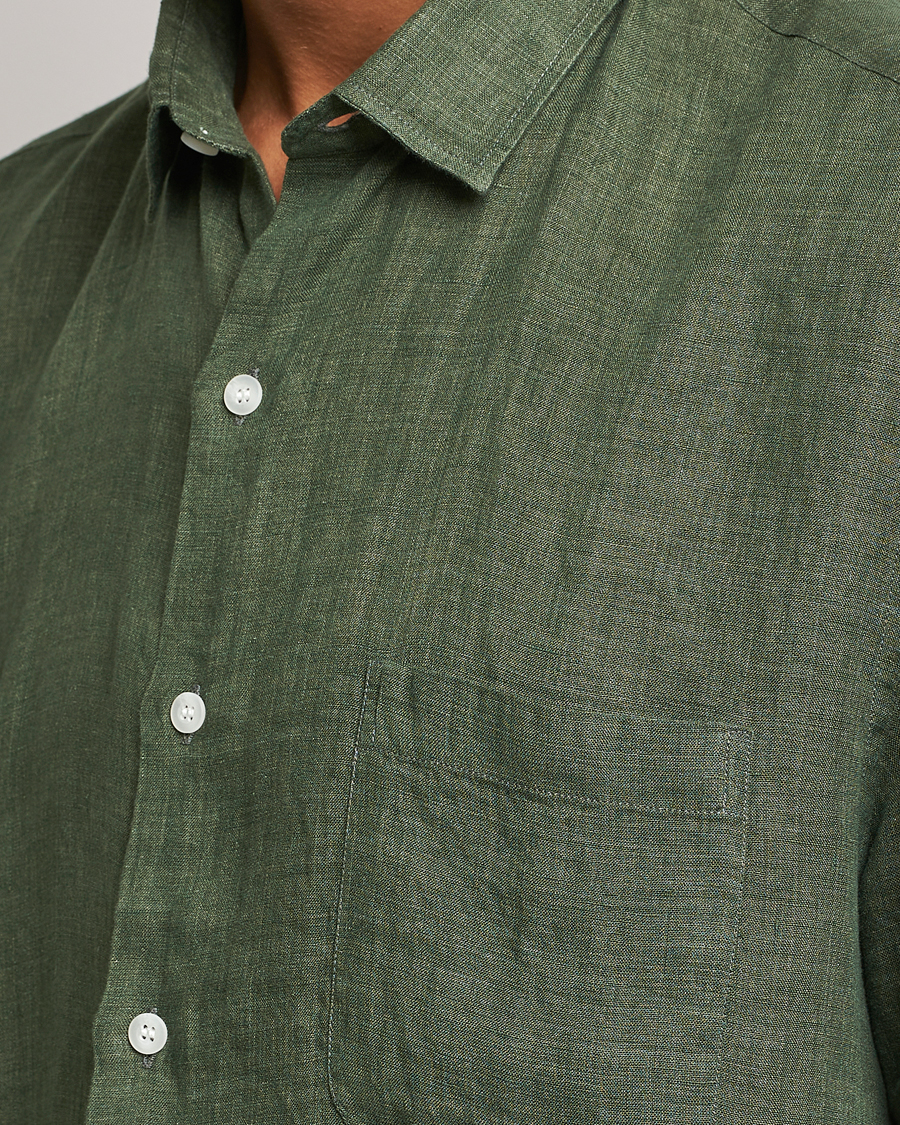 Homme | Chemises | Sunspel | Short Sleeve Linen Shirt Hunter Green