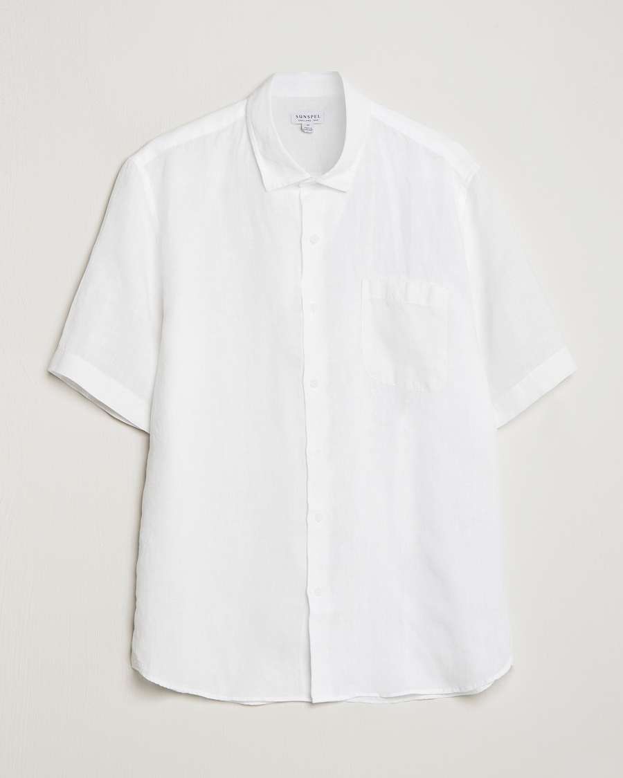 Homme | Chemises | Sunspel | Short Sleeve Linen Shirt White