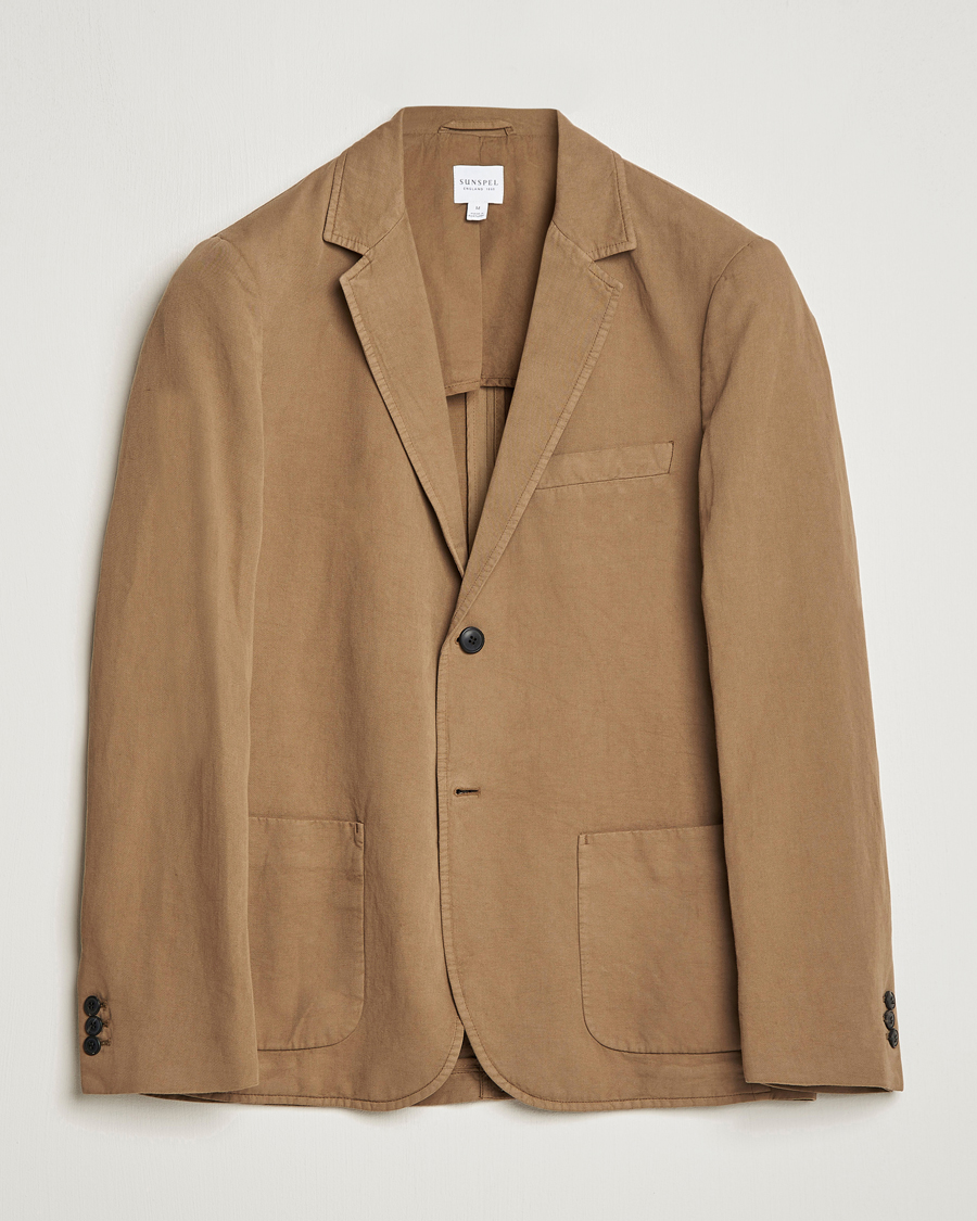 Homme | Blazers | Sunspel | Unconstructed Cotton/Linen Blazer Dark Tan