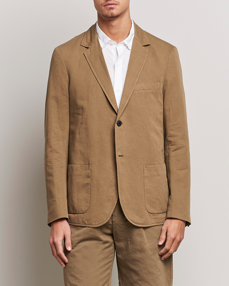 Homme | Blazers | Sunspel | Unconstructed Cotton/Linen Blazer Dark Tan