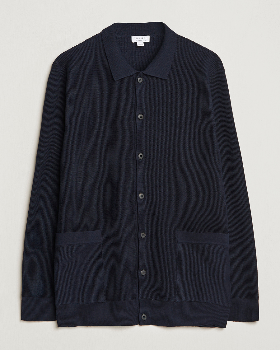Homme | Pulls Et Tricots | Sunspel | Long Staple Cotton Knitted Jacket Navy