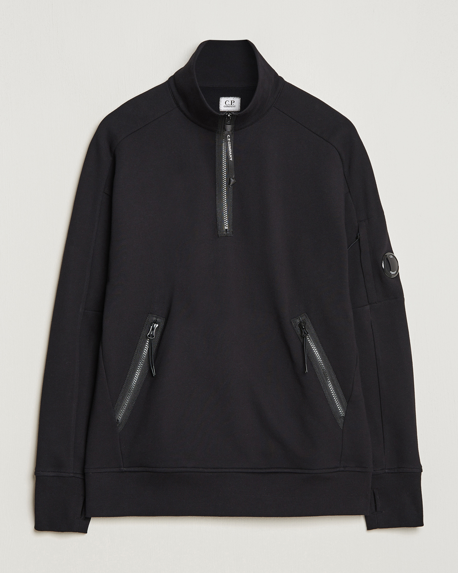 Homme | Pulls Et Tricots | C.P. Company | Diagonal Raised Fleece Half Zip Goggle Hoodie Black