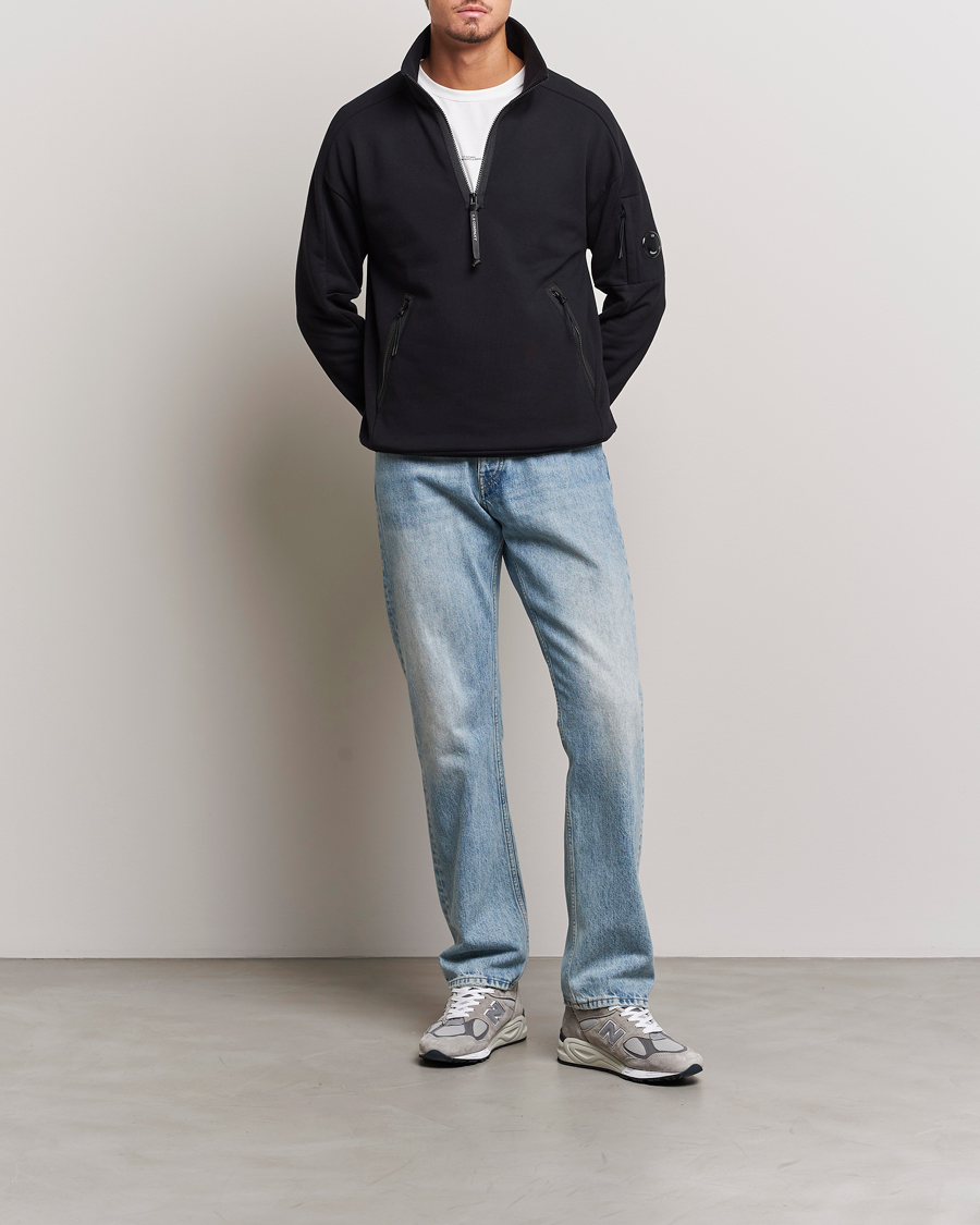 Homme | Pulls Et Tricots | C.P. Company | Diagonal Raised Fleece Half Zip Goggle Hoodie Black