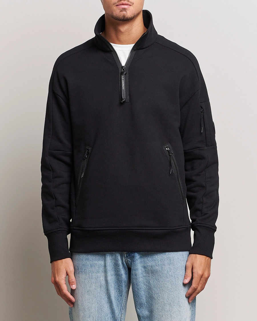 Homme | Pulls Et Tricots | C.P. Company | Diagonal Raised Fleece Half Zip Goggle Hoodie Black