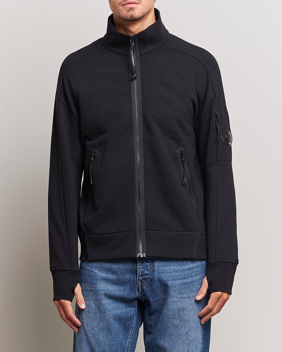 Homme | Pulls Et Tricots | C.P. Company | Diagonal Raised Fleece Full Zip Lens Sweatshirt Black