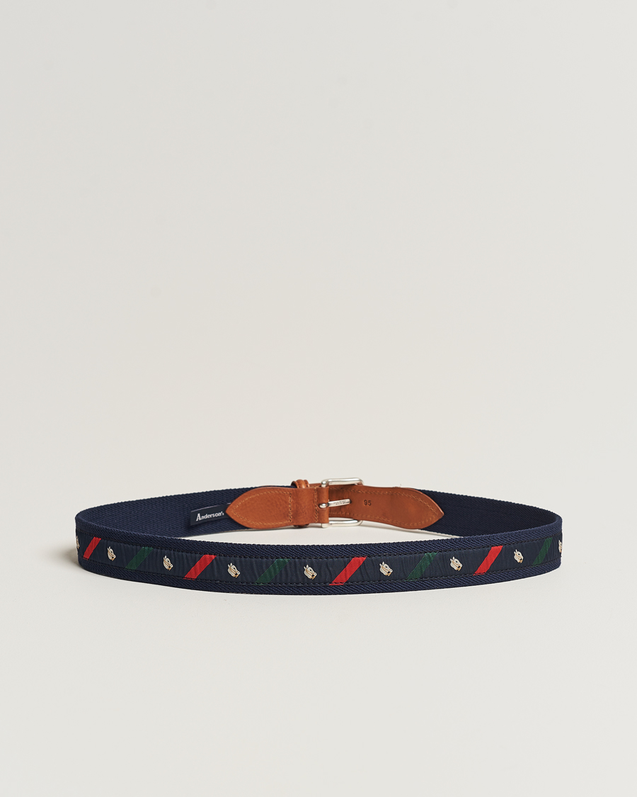 Homme | Soldes | Anderson's | Woven Cotton/Leather Belt Navy
