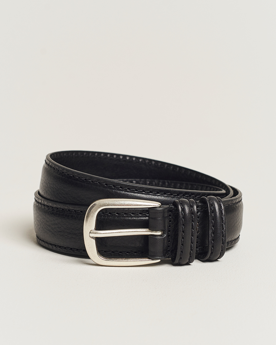 Homme | Ceintures | Anderson's | Grained Leather Belt 3 cm Black