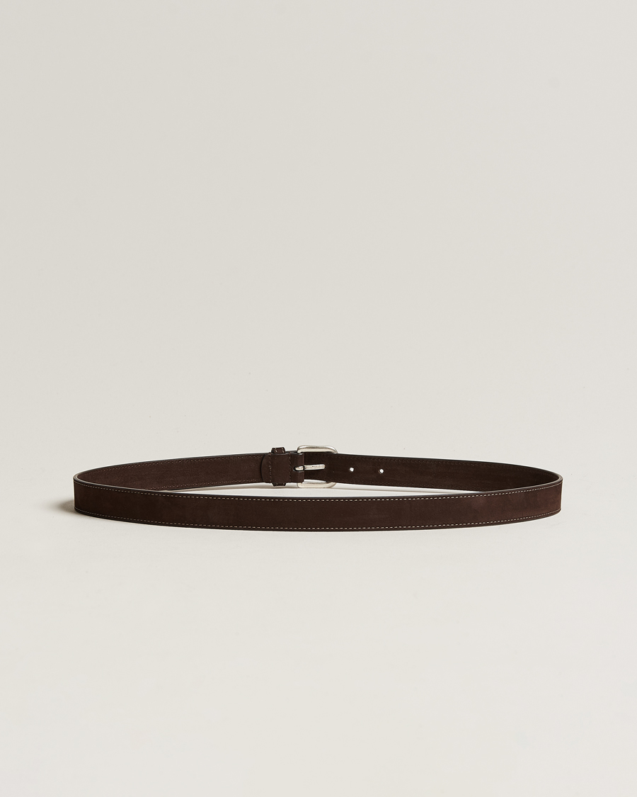 Homme | Soldes | Anderson's | Slim Stitched Nubuck Leather Belt 2,5 cm Dark Brown