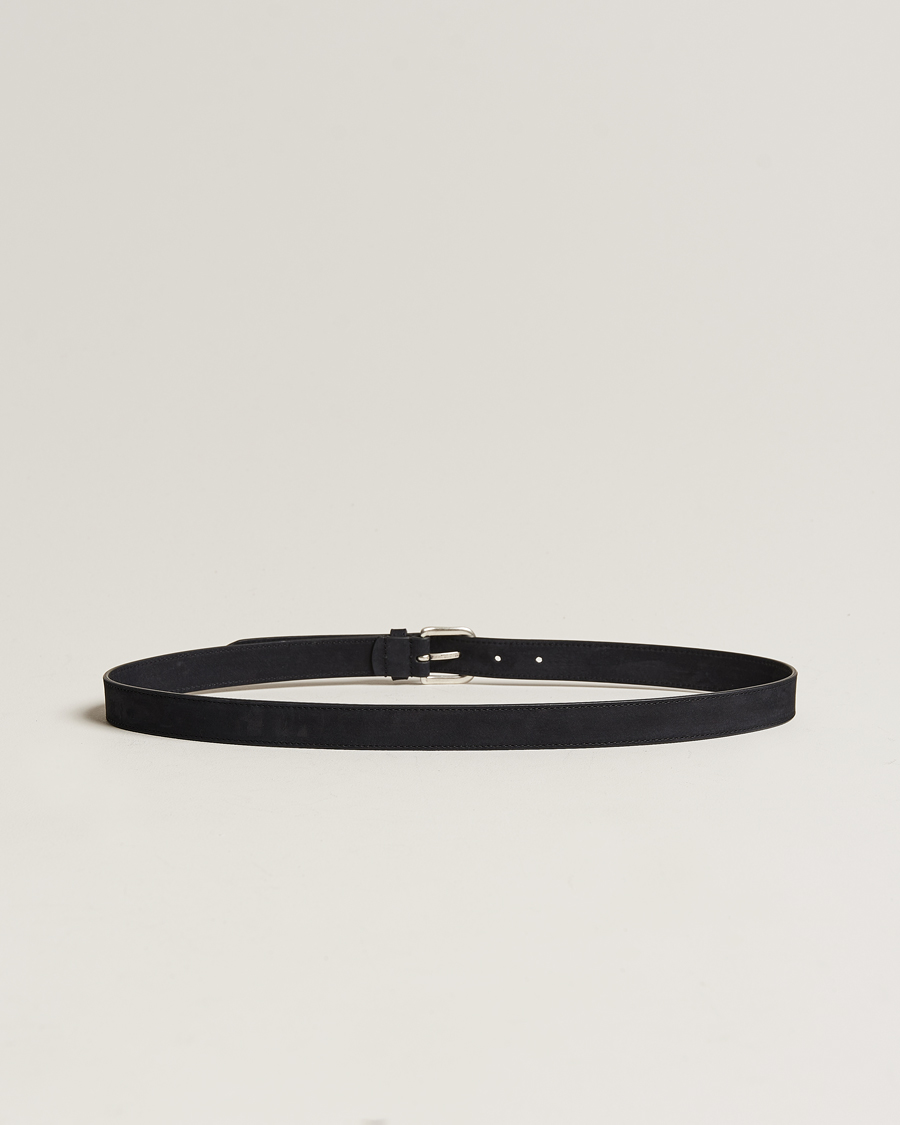 Homme | Soldes | Anderson's | Slim Stitched Nubuck Leather Belt 2,5 cm Black