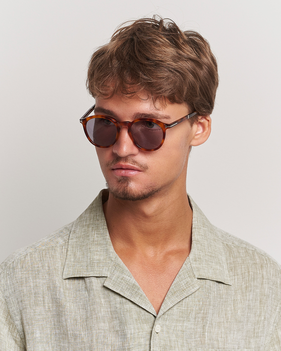 Men | Round Frame Sunglasses | Tom Ford | Elton Sunglasses Blonde Havana/Smoke