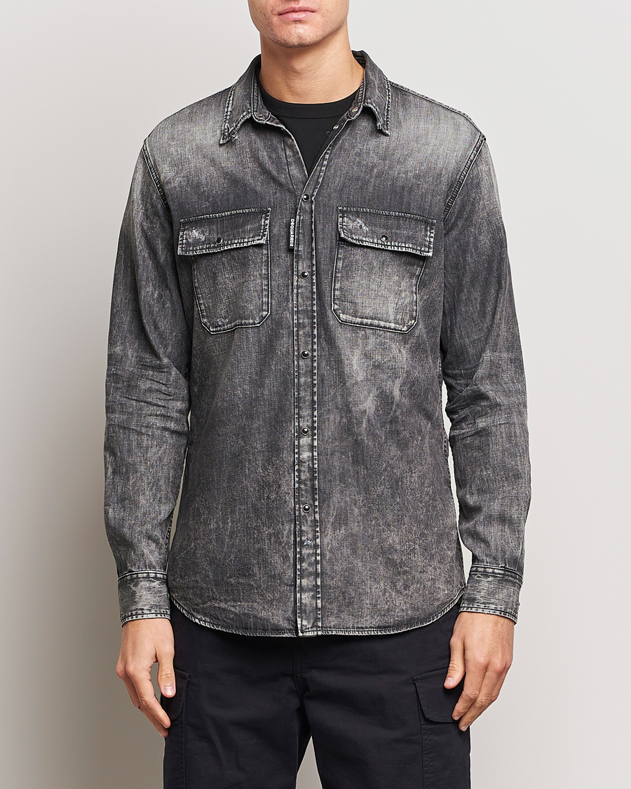Homme | Chemises En Denim | Dsquared2 | Tab Collar Denim Shirt Washed Grey