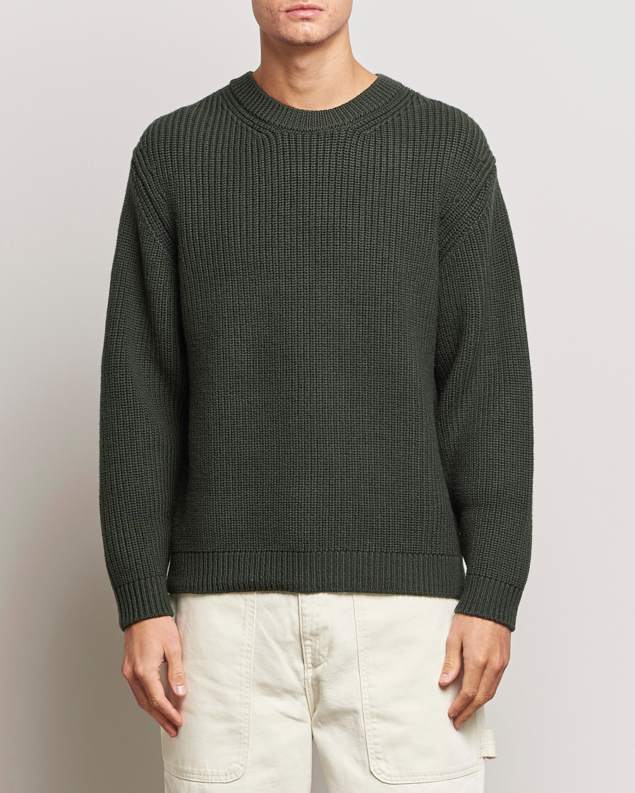 Homme | Pulls Et Tricots | Jeanerica | Paul Heavy Knitted Crew Neck Dark Green