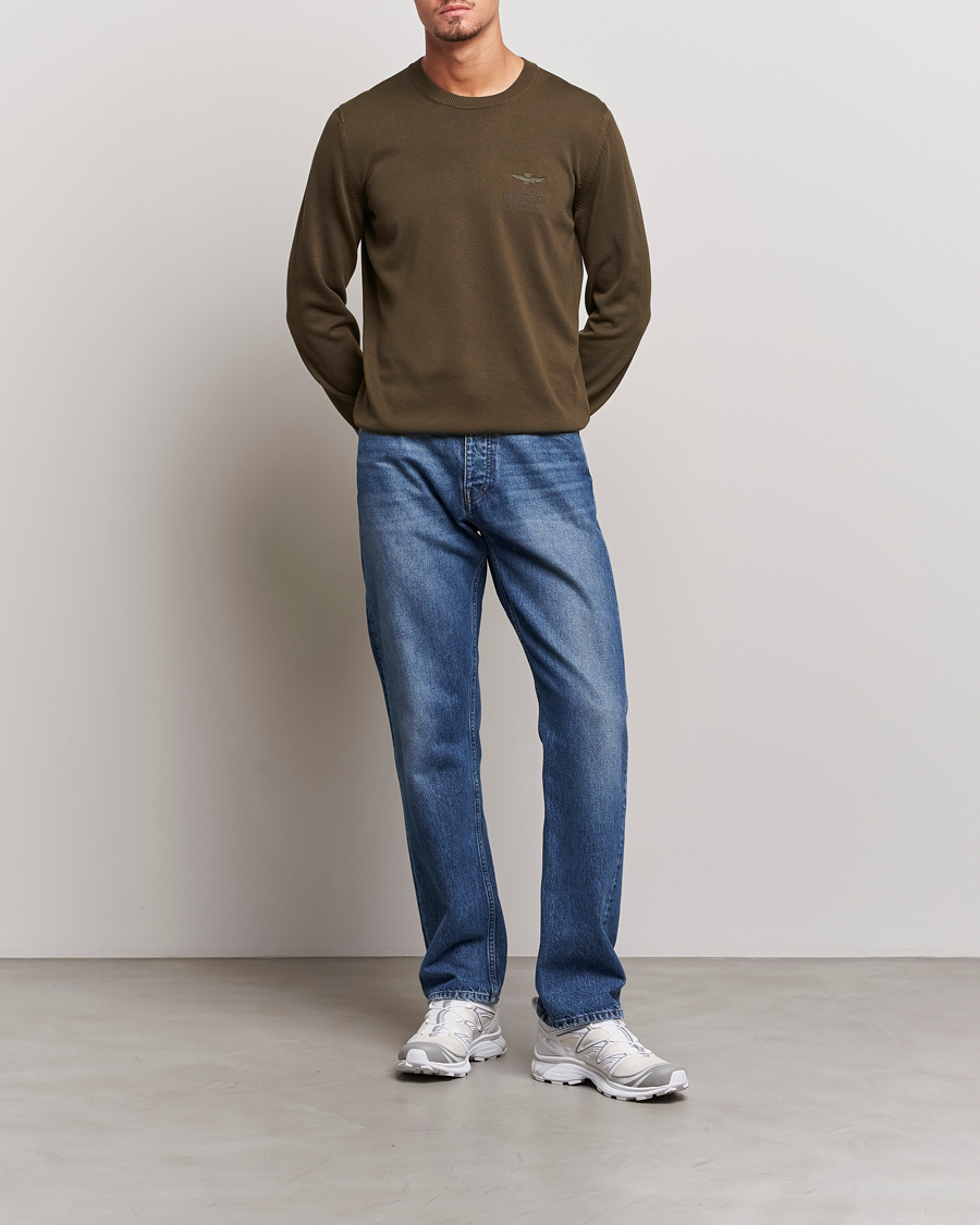 Homme | Pulls Et Tricots | Aeronautica Militare | Cotton Knitted Crew Neck Off Green
