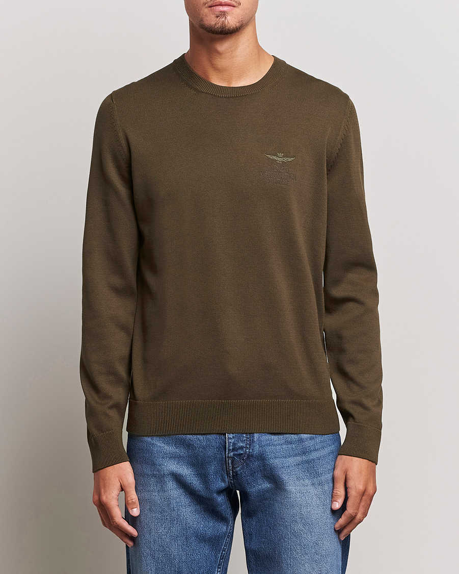 Homme | Pulls Et Tricots | Aeronautica Militare | Cotton Knitted Crew Neck Off Green