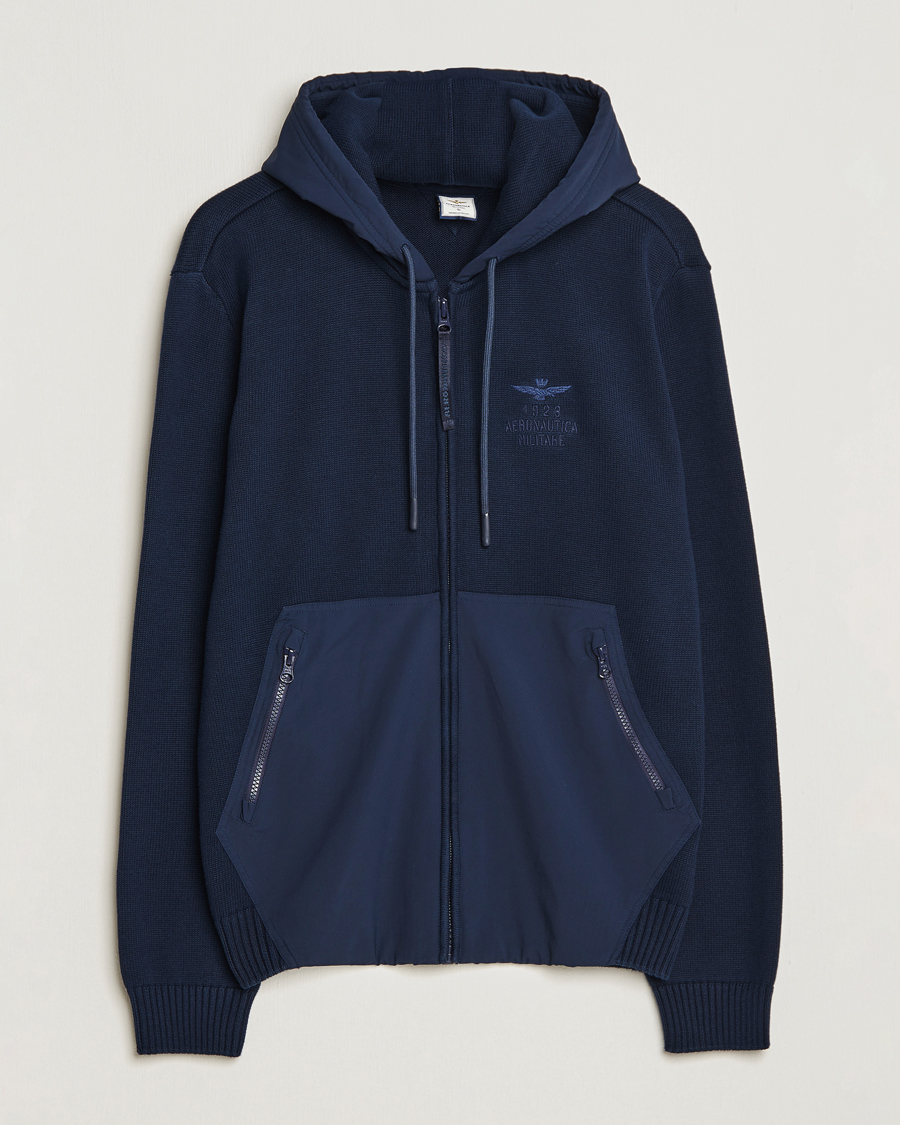 Homme | Pulls Et Tricots | Aeronautica Militare | Mixed Full Zip Hoodie Dark Blue