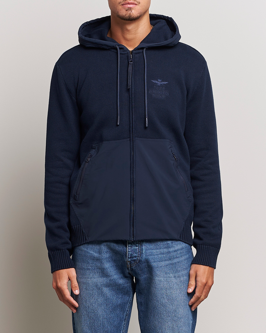 Homme | Pulls Et Tricots | Aeronautica Militare | Mixed Full Zip Hoodie Dark Blue