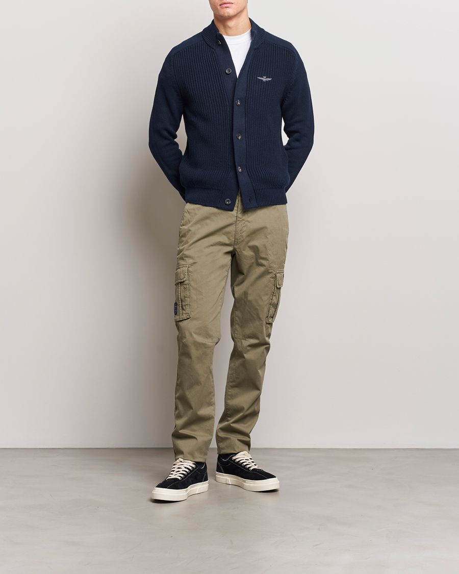 Homme | Pulls Et Tricots | Aeronautica Militare | Cotton Ribbed Knitted Cardigan Dark Blue
