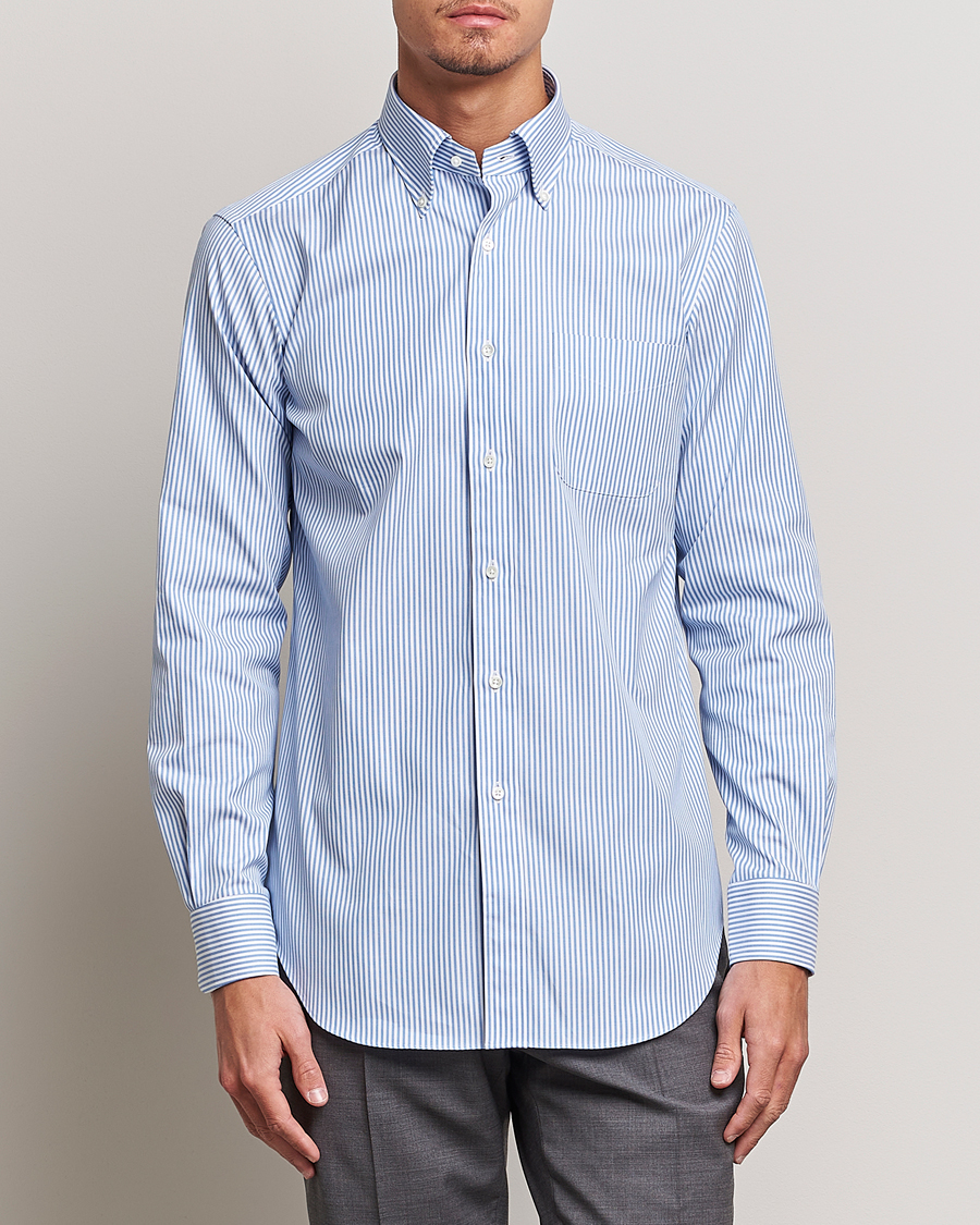 Homme |  | Kamakura Shirts | Slim Fit Oxford BD Shirt Blue Bengal Stripe