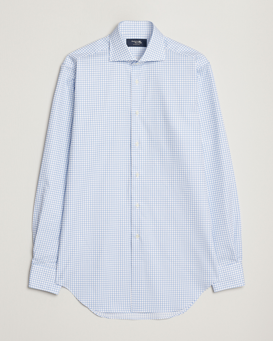 Homme | Chemises | Kamakura Shirts | Slim Fit Twill Spread Shirt Sky Blue Check