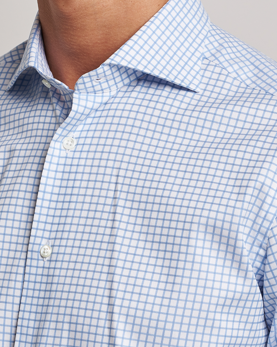 Homme | Chemises | Kamakura Shirts | Slim Fit Twill Spread Shirt Sky Blue Check