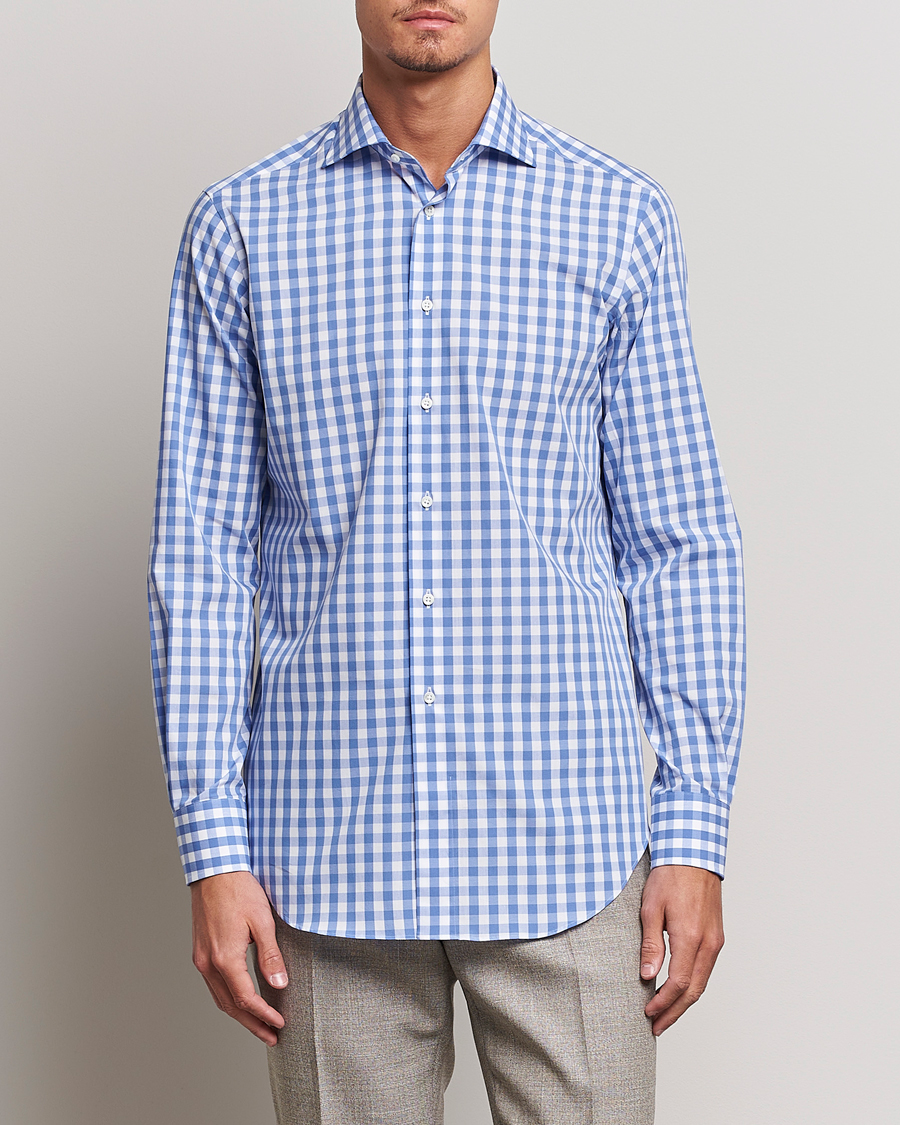 Homme |  | Kamakura Shirts | Slim Fit Broadcloth Spread Shirt Blue Gingham