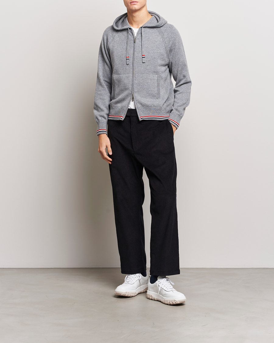 Homme | Pulls Et Tricots | Thom Browne | Cashmere Jersey Full Zip Hoodie Light Grey