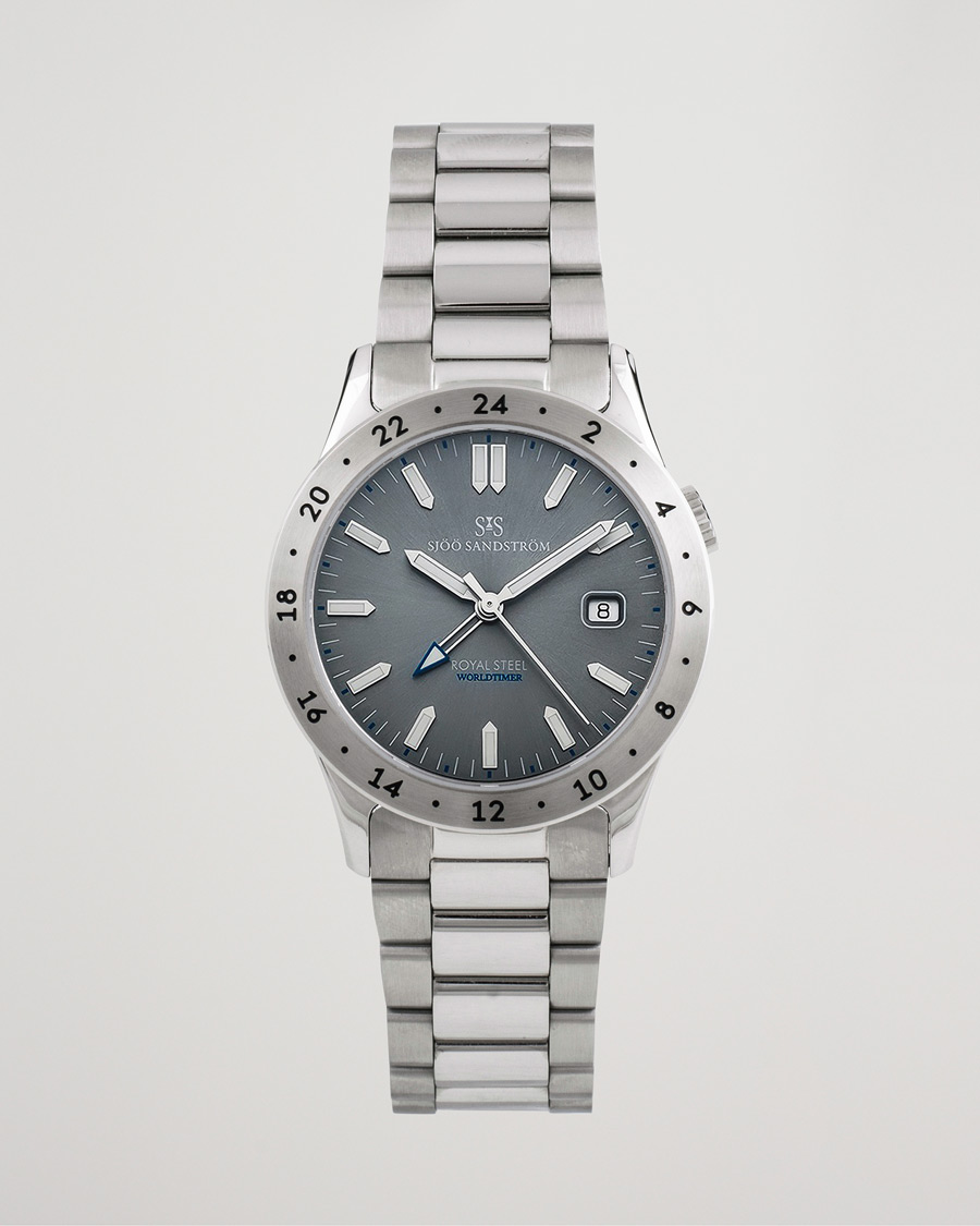 Homme | Sjöö Sandström Pre-Owned Royal Steel Worldtimer 36mm SS-1836-WT Steel/Grey | Sjöö Sandström Pre-Owned | Royal Steel Worldtimer 36mm SS-1836-WT Steel/Grey