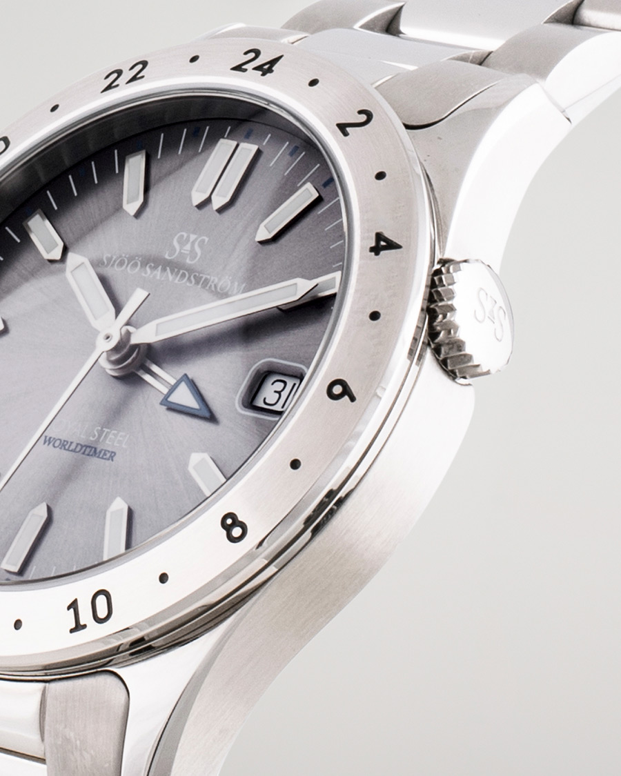 Homme | Sjöö Sandström Pre-Owned Royal Steel Worldtimer 36mm SS-1836-WT Steel/Grey | Sjöö Sandström Pre-Owned | Royal Steel Worldtimer 36mm SS-1836-WT Steel/Grey