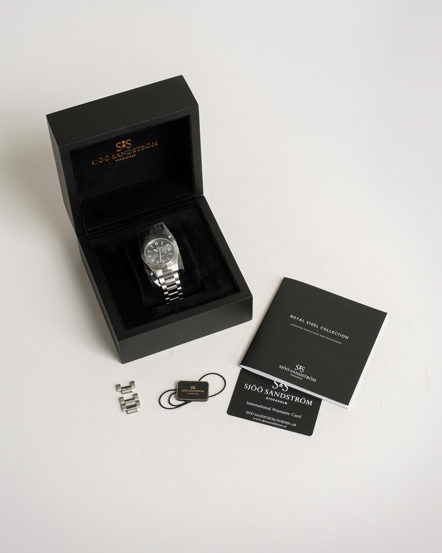 Homme | Sjöö Sandström Pre-Owned Royal Steel Worldtimer 36mm SS-1836-WT Steel/Grey | Sjöö Sandström Pre-Owned | Royal Steel Worldtimer 36mm SS-1836-WT Steel/Grey