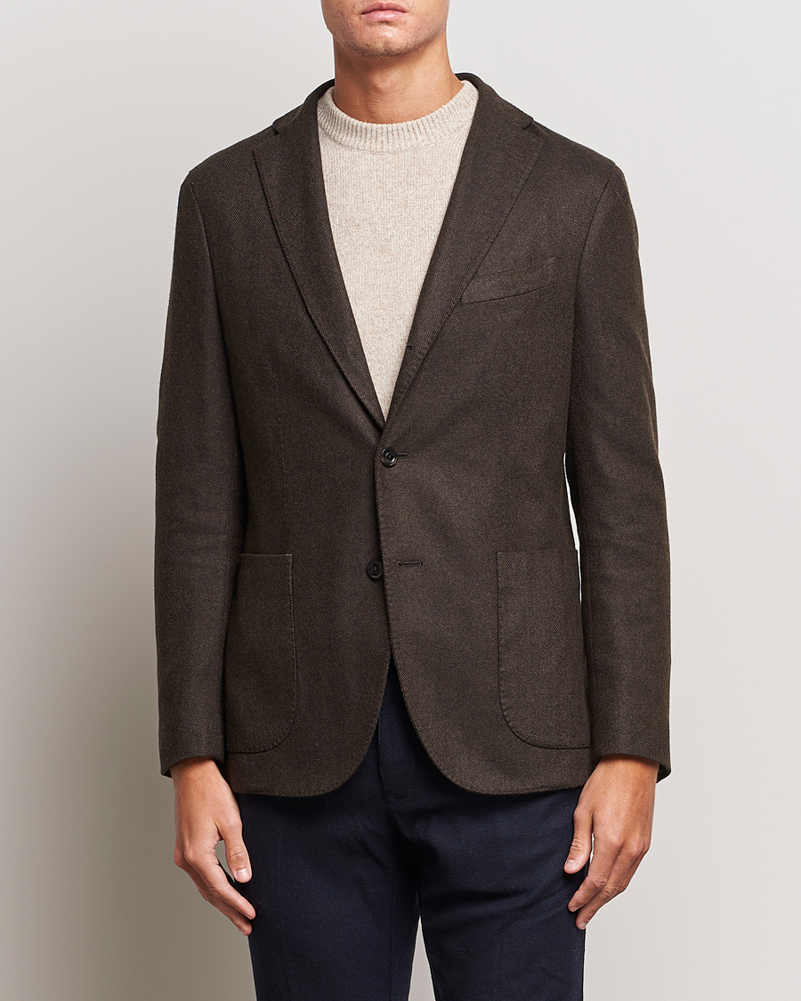 Homme | Blazers | Boglioli | K Jacket Wool Herringbone Blazer Dark Brown
