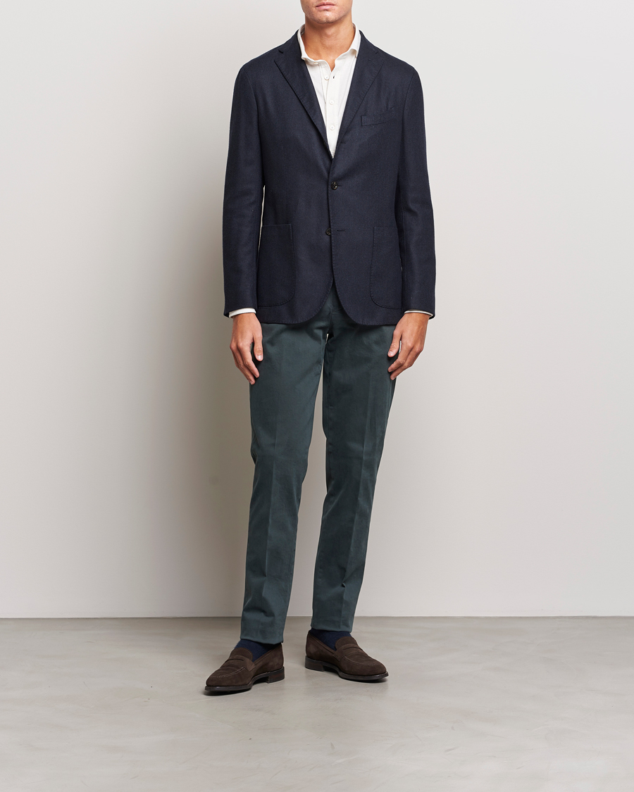 Homme | Pantalons | Boglioli | Cotton Twill Trousers Navy