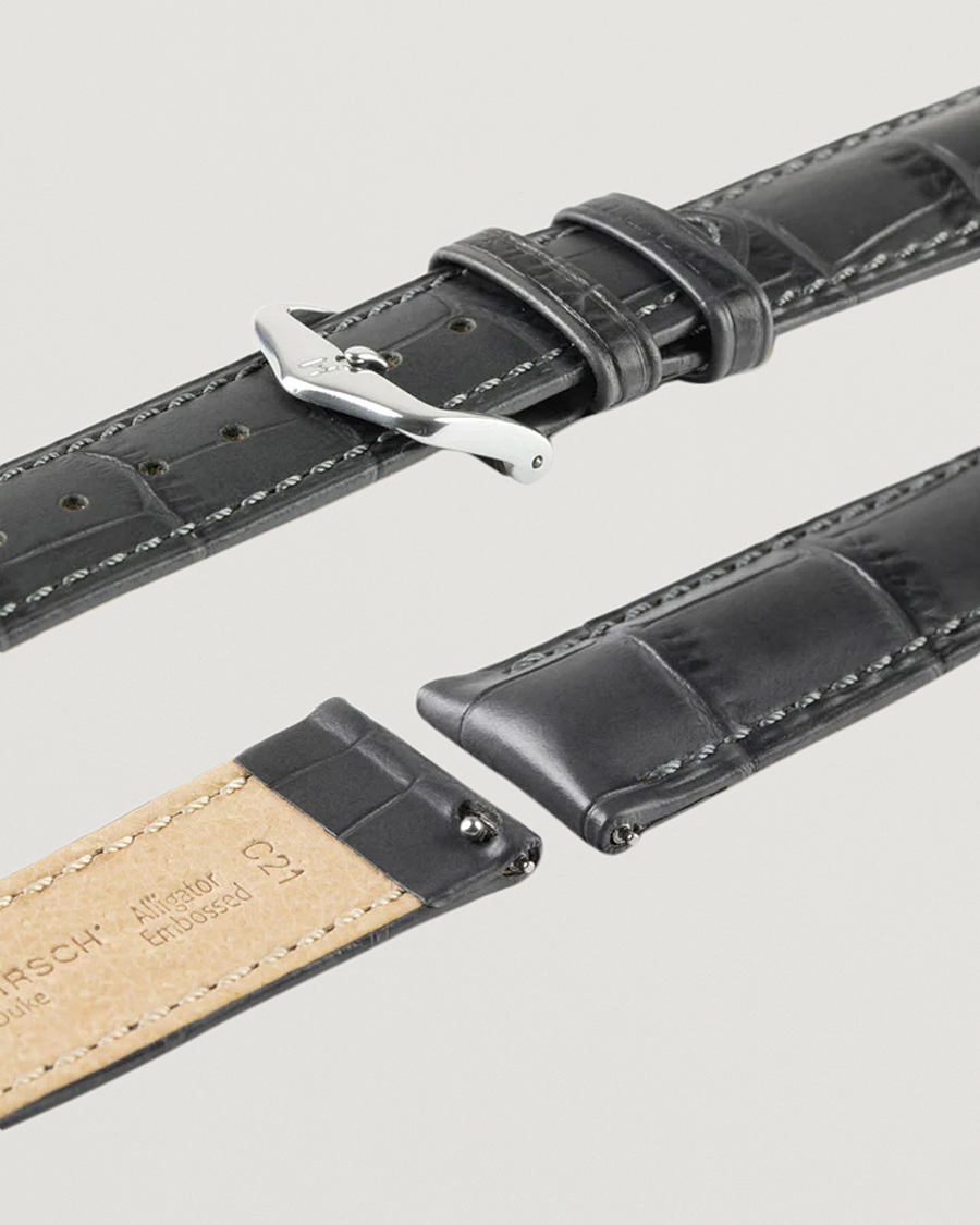 Homme | Bracelets De Montres | HIRSCH | Duke Embossed Leather Watch Strap Grey