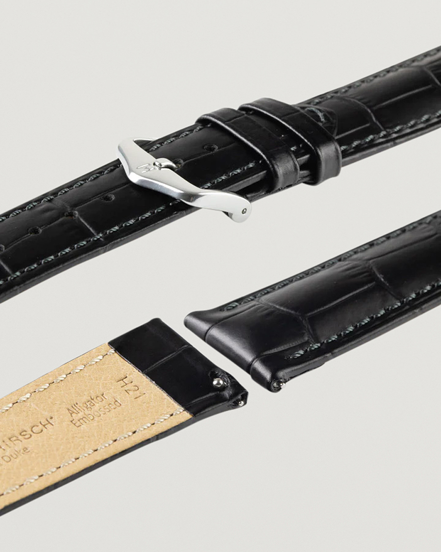Homme | Bracelets De Montres | HIRSCH | Duke Embossed Leather Watch Strap Black
