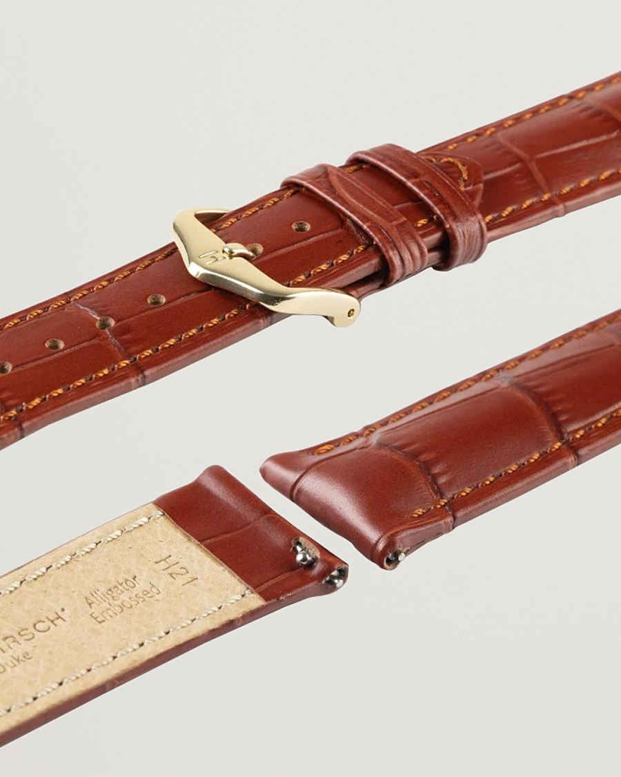 Homme | Bracelets De Montres | HIRSCH | Duke Embossed Leather Watch Strap Golden Brown