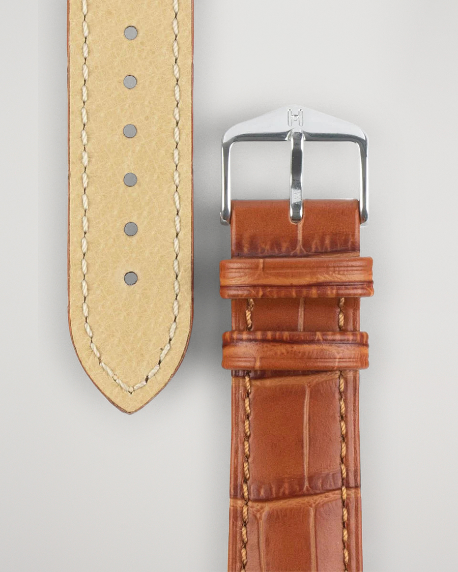Homme |  | HIRSCH | Duke Embossed Leather Watch Strap Honey Brown