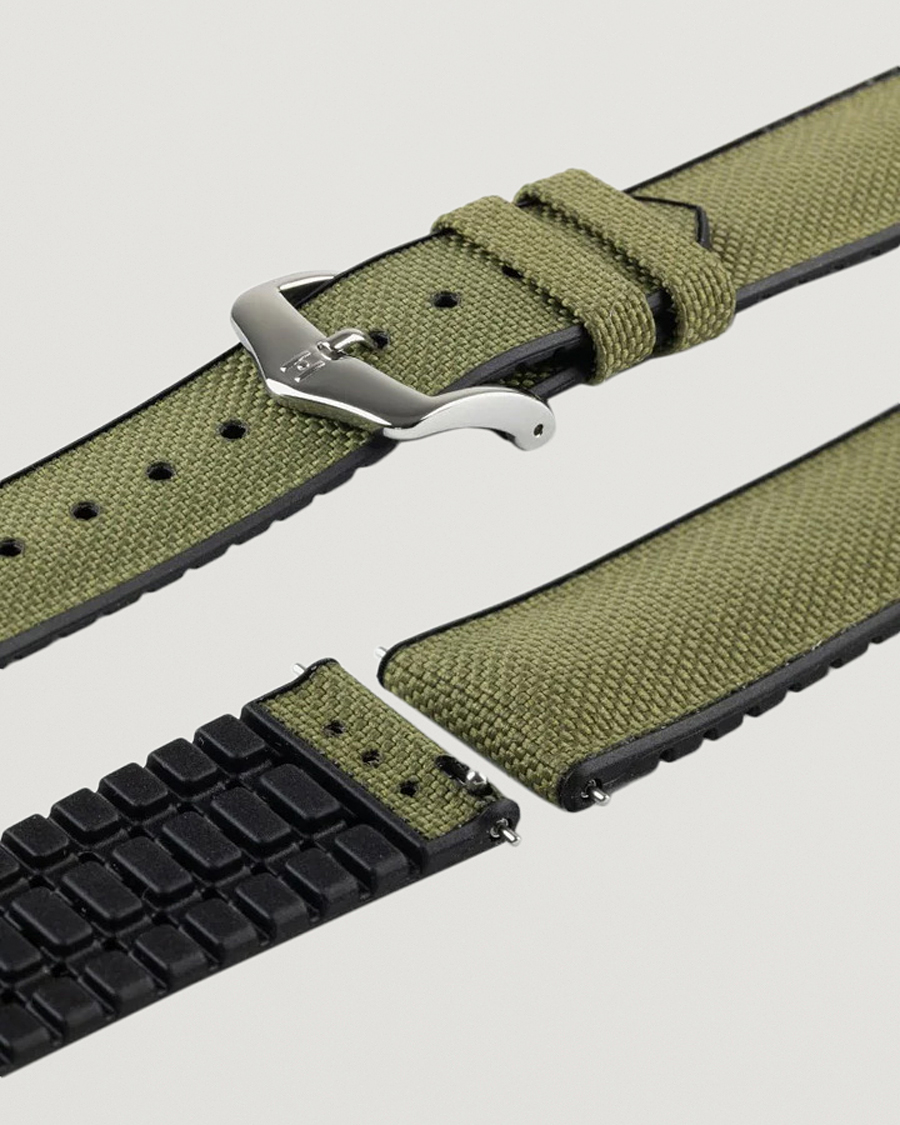 Homme | Bracelets De Montres | HIRSCH | Arne Sailcloth Effect Performance Watch Strap Olive