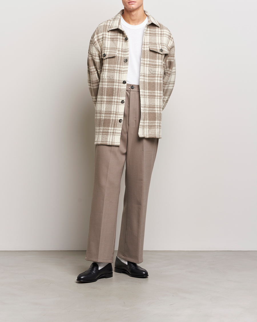 Homme | Chemises | AMI | Wool Maxi Checked Overshirt Ivory/Clay