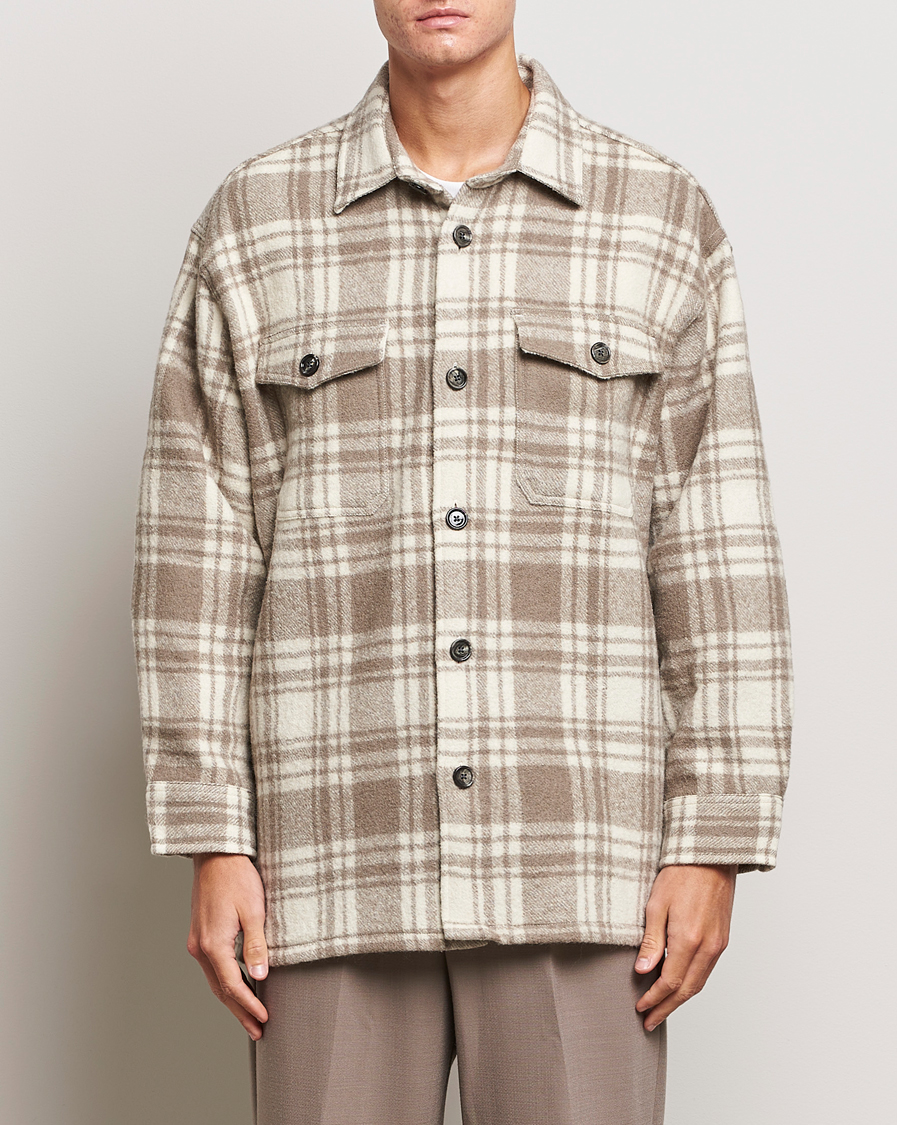 Homme | Soldes | AMI | Wool Maxi Checked Overshirt Ivory/Clay