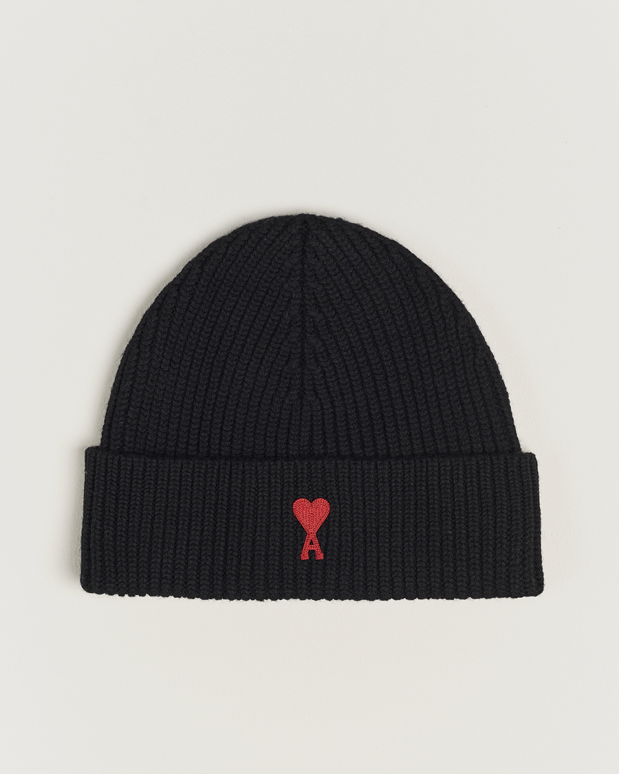 Homme | AMI Heart Logo Beanie Black | AMI | Heart Logo Beanie Black