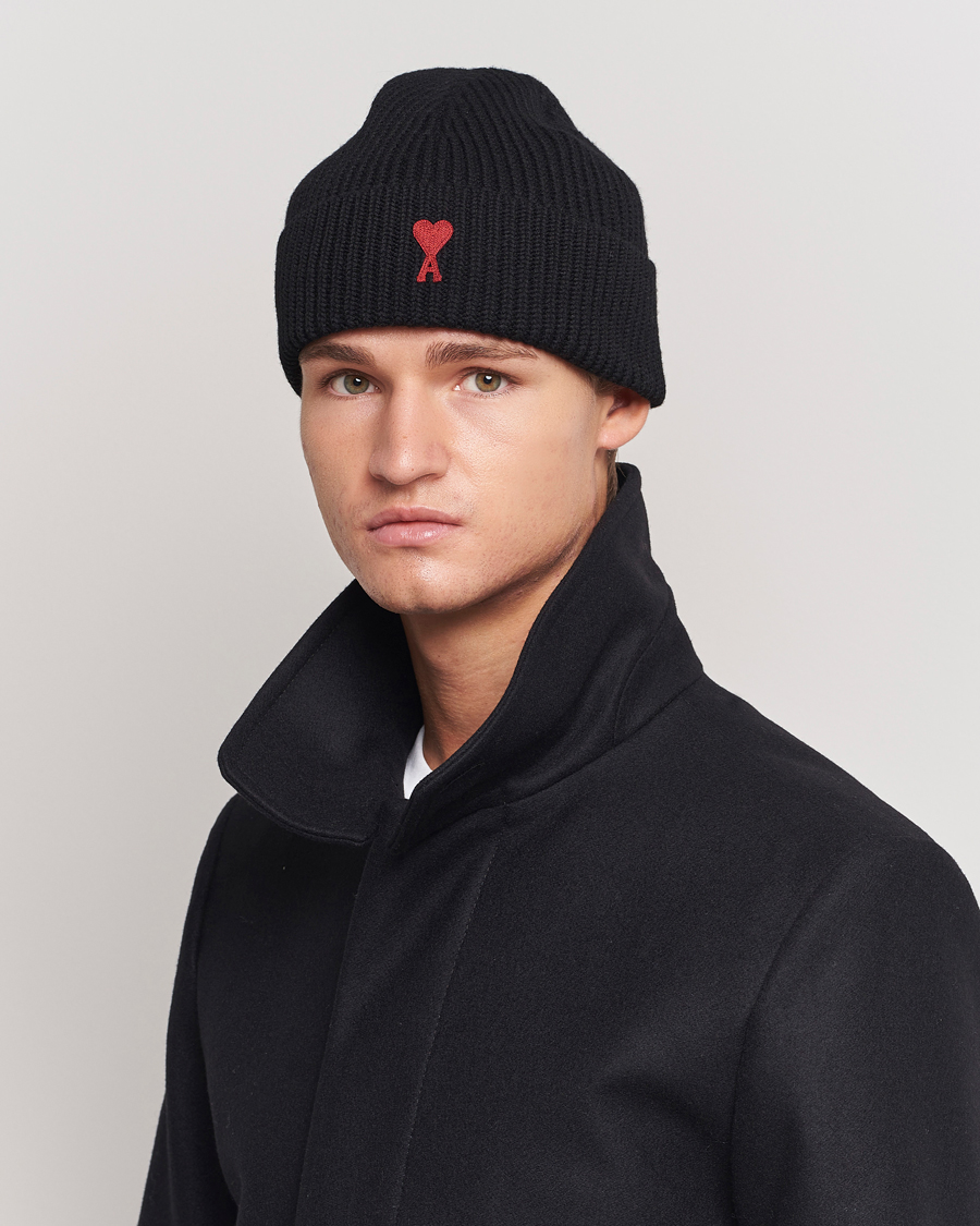 Homme | AMI Heart Logo Beanie Black | AMI | Heart Logo Beanie Black