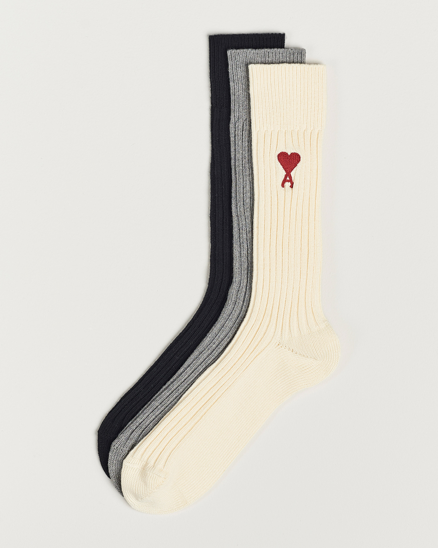 Homme | Sous-Vêtements Et Chaussettes | AMI | 3-Pack Heart Logo Socks White/Grey/Black