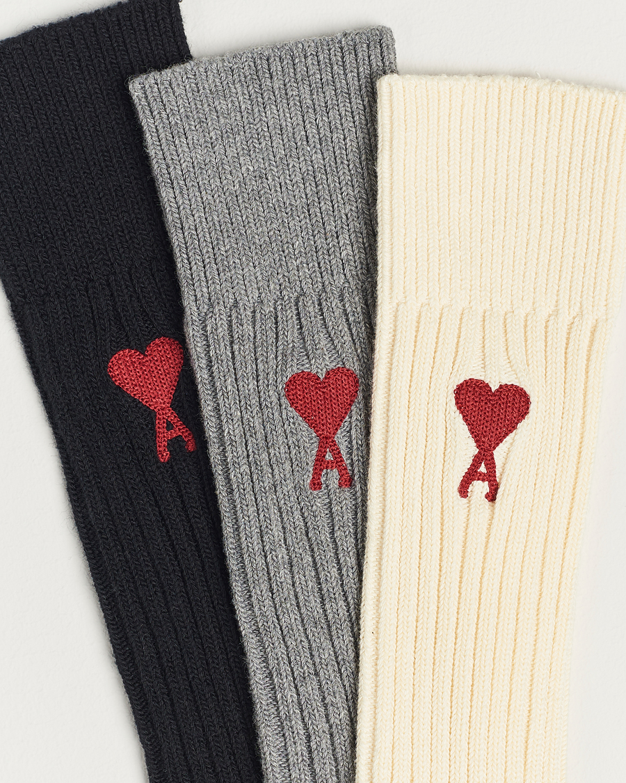 AMI 3-Pack Heart Logo Socks White/Grey/Black - Acheter AMI .