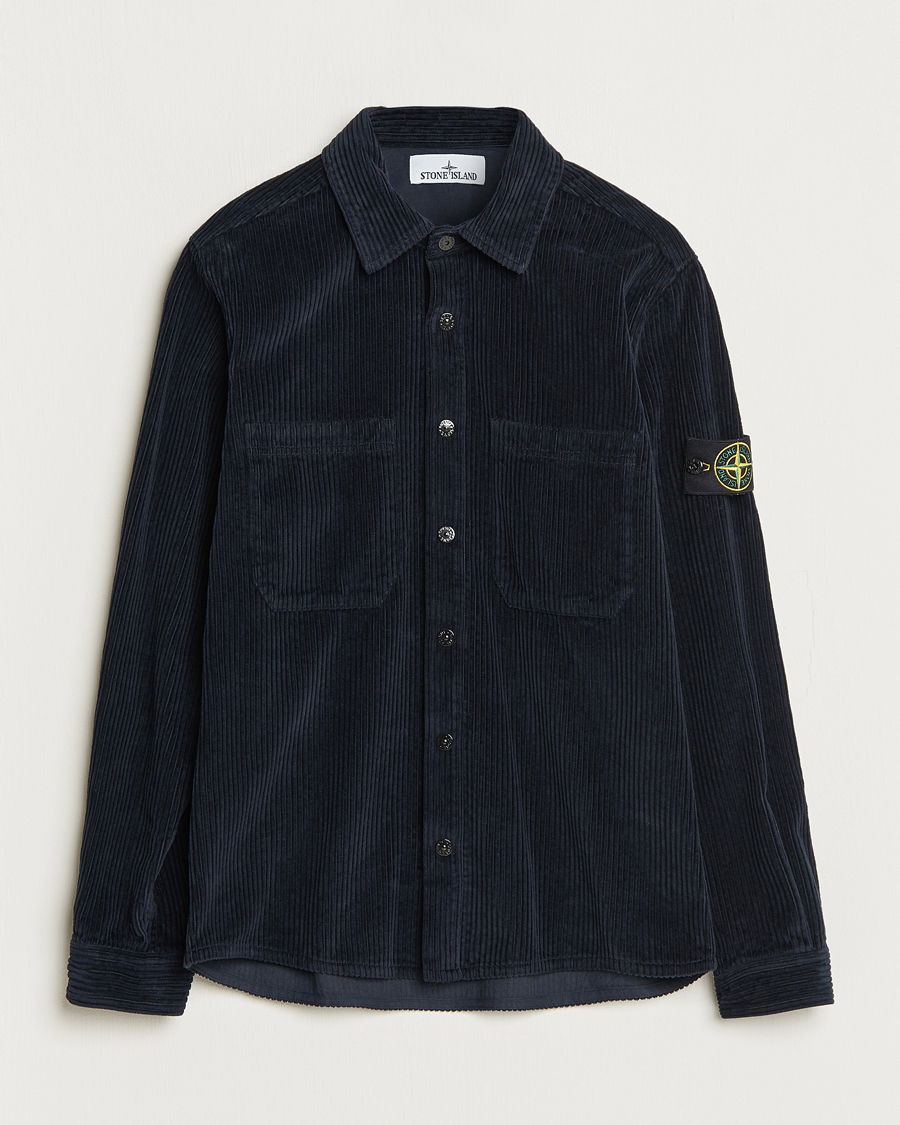Homme | Chemises | Stone Island | Garment Dyed Corduroy Overshirt Navy Blue