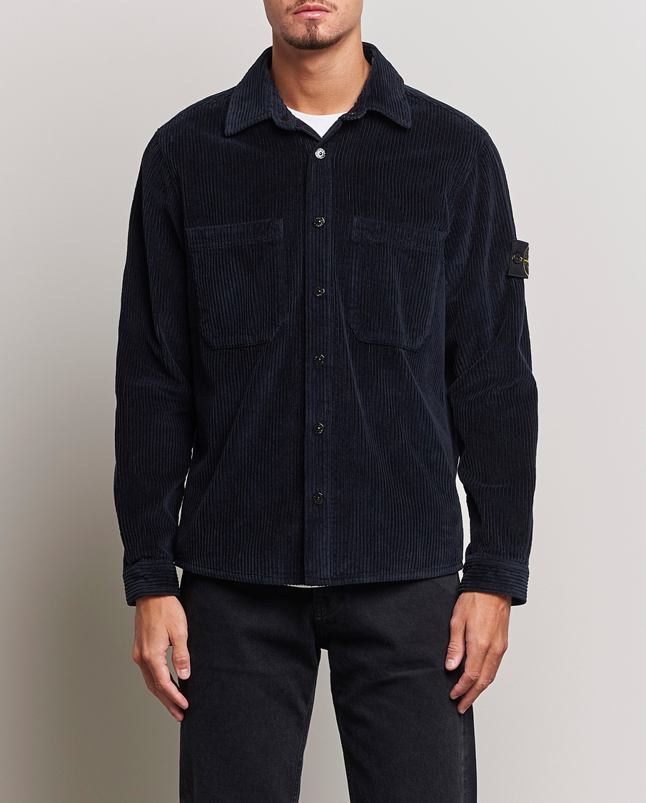 Homme | Chemises | Stone Island | Garment Dyed Corduroy Overshirt Navy Blue