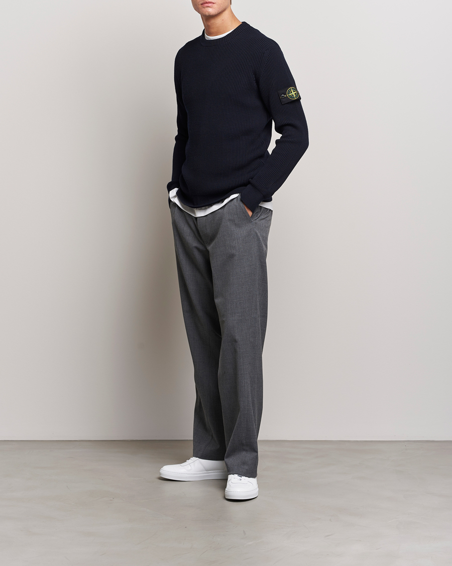 Homme | Pulls Et Tricots | Stone Island | Rib Knitted Wool Sweater Navy Blue